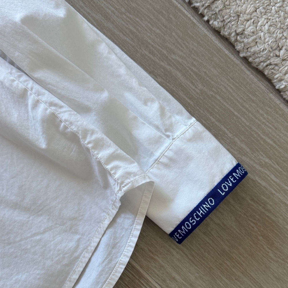Moschino White Long Sleeve Shirt with Blue Accents - Picture 3 of 4